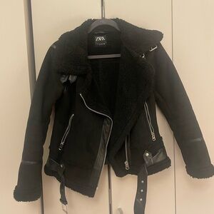 Zara Black Suede Shearling Coat